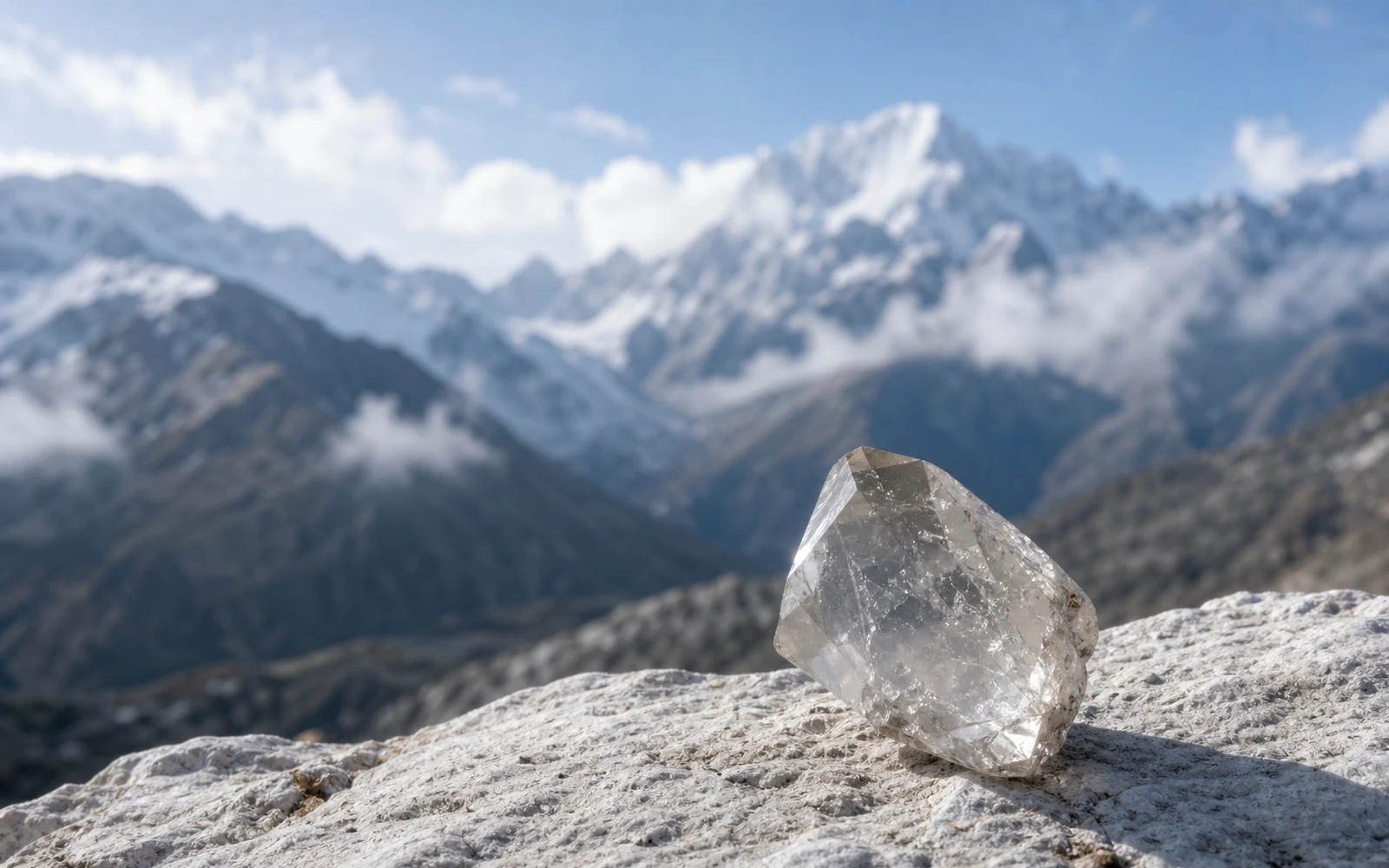 雪山岩面上的天然水晶收藏